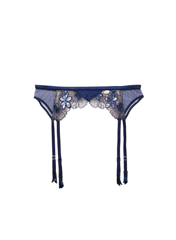 Nighttime blue - Violet Embroidered Garter Belt | Fleur du Mal