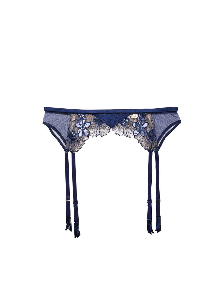 Nighttime blue - Violet Embroidered Garter Belt | Fleur du Mal