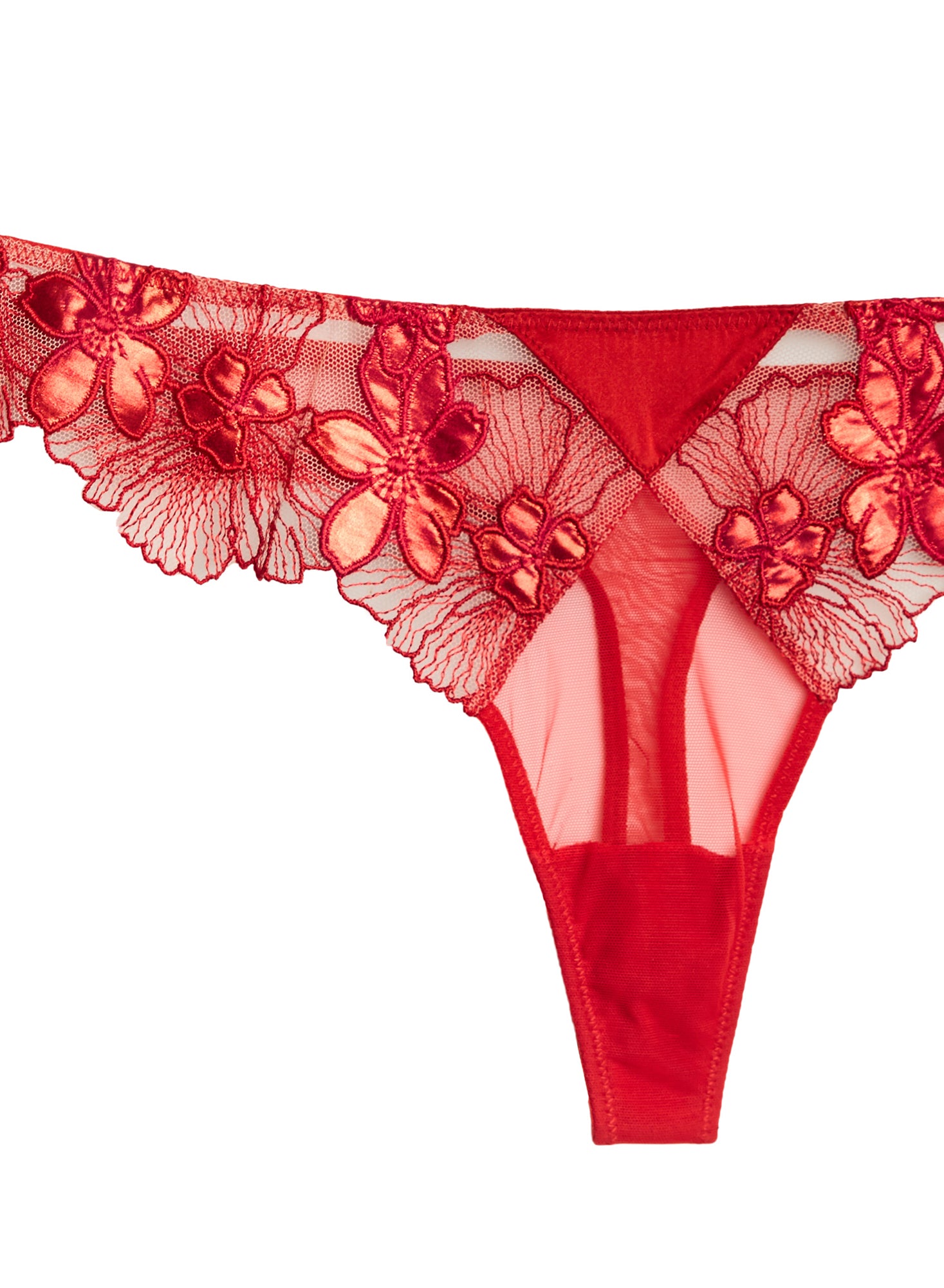 Fleur du Mal Crystal Luxe G-String Thong - Red