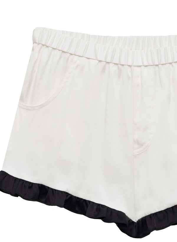Washable Silk Ruffle Shorts-ivory black | Fleur du Mal